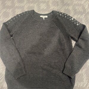 Sandro Paris Elegant Gray Sweater with Embellished Shoulders